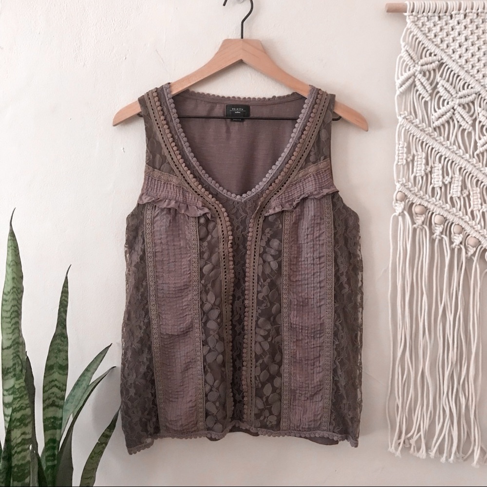 [SOLD] Anthropologie Deletta Mauve Silk Lace Tank